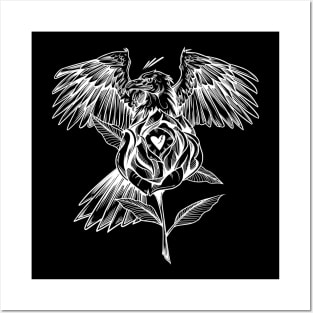 Eagle & Rose Blk Posters and Art